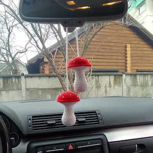Cute amigurumi Crochet Mushroom Rear View Mirror accessories, Car Mirror Hanging, car decoration for woman, Teens Rear View Mirror car stuff