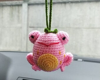 Cute car decoration for women, Crochet Pink Strawberry Frog Car mirror, hanging decoration car rear view mirror charm, Pink Car Accessories