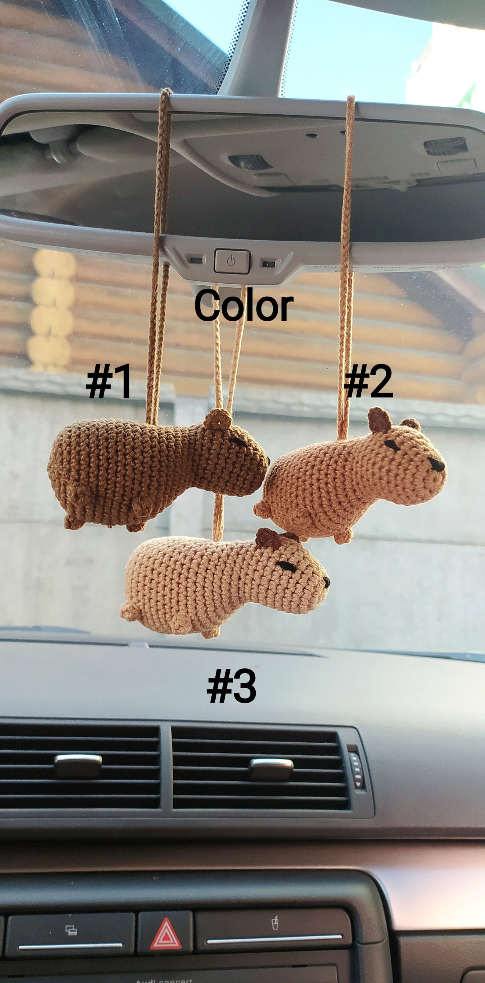 Cute Crochet Amigurumi Baby Capybara Rear View Mirror Accessory ...