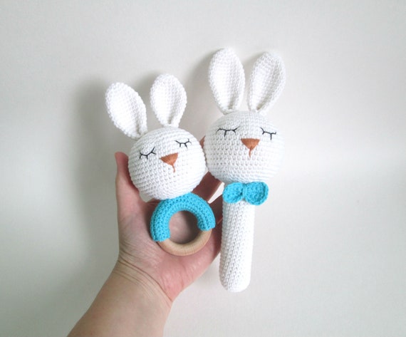 Expecting mum gift Twins baby girl and boy Newborn baby rattle toy Rabbit Bunny rattle toy New mom gift twins