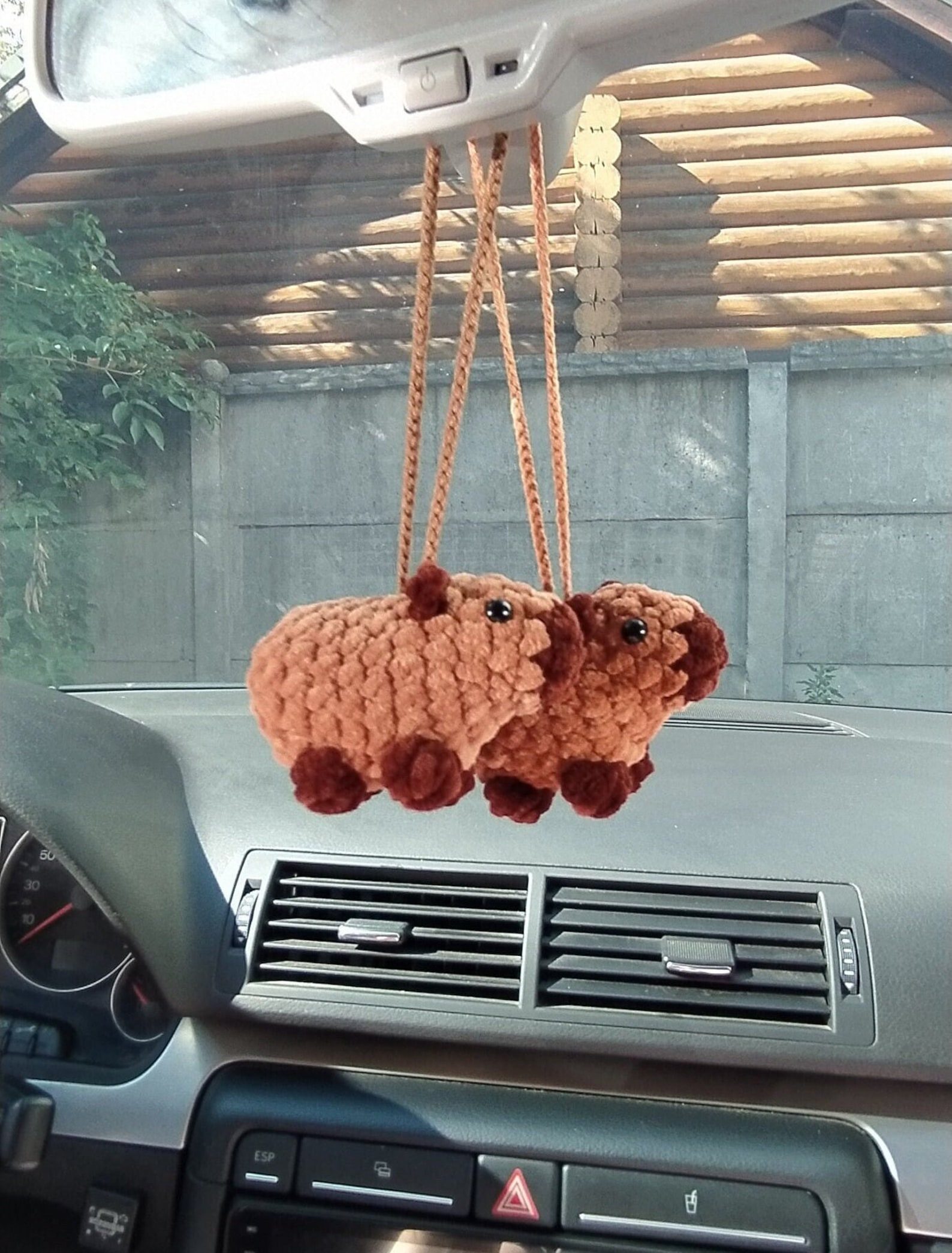 Crochet Plush Amigurumi Baby Capybara Rear View Mirror Accessory ...