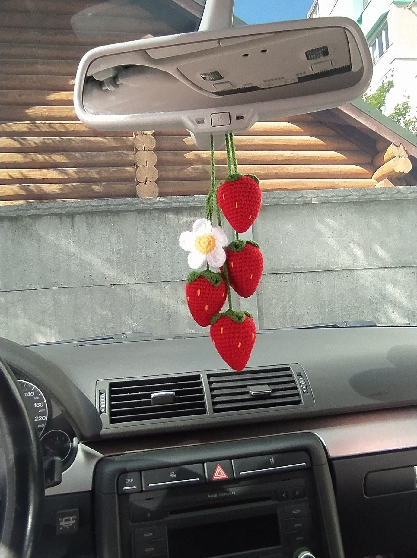 TIESOME 2 Pcs Car Mirror Charms, Cute Strawberry Car Hanging Ornament for Car  Rearview Mirror Decor Crochet Car Mirror Hanging Charms Accessories Flower  Hand Knitted Strawberry Car Decor for Women : 