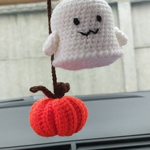 Crochet Halloween Ghost and Pumpkin Car Rear View Mirror Accessories ...