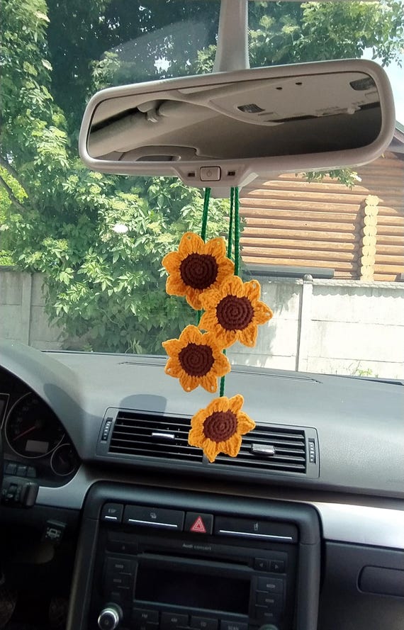 Buy Crochet Cute Sunflower Basket Kawaii Car Mirror Hanging Charm Fruit Decor Teens Interior Rear View Mirror Car Accessories For Women Online In India