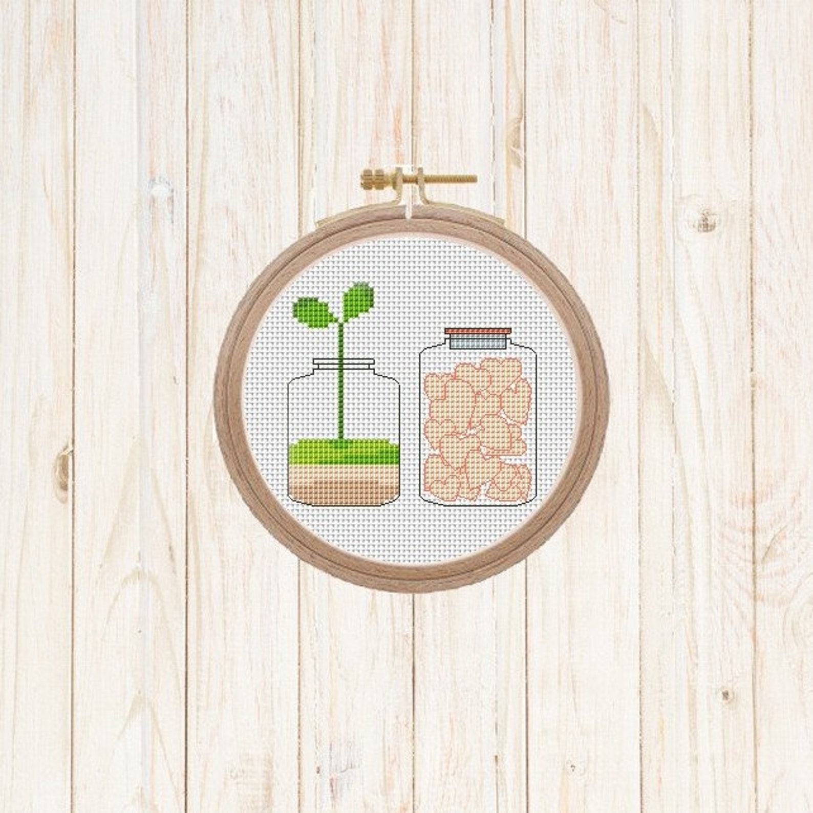 Cross Stitch Pattern Floral Jar Embroidery Florarium Mason Etsy