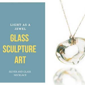 Silver and Glass Necklace, Clear Glass Pendant, 925 Silver Chain