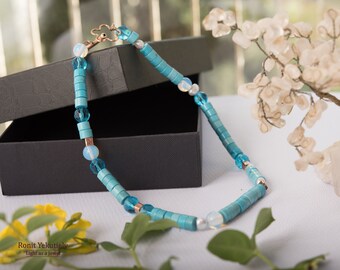Collar de cuentas turquesa, collar de piedra, collares del suroeste para las mujeres, collar de turquesa y oro, collar de piedra preciosa con cuentas hecho a mano