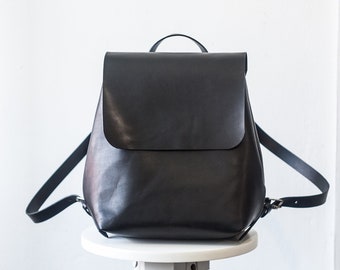 Small Women Leather Backpack / Mini black backpack purse, Minimalist backpack, Womens handbag, Personalized gift, Work bag, Travel backpack