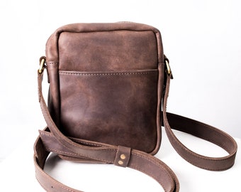 Small Messenger Bag / Mens crossbody bag, Mini shoulder bag, Leather bag purse, Brown handbag, Cross body bag, Wallet men, Gift for him