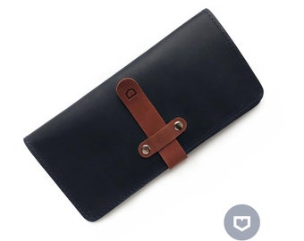 Personalized large travel wallet / Leather organizer, Mens card holder wallet, Engraved womens wallet, Blue passport wallet, Boyfriend gift