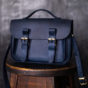 Cartable en cuir / Cartable pour femme Sac à main pour femme Petit sac en cuir Petit sac à bandoulière Petit sac besace Mini sac à main Cartable bleu