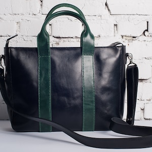 Black tote bag with zipper / Leather shoulder bag, Womens handbag, Large crossbody bag, Women messenger bag, Work bag, Leather laptop bag