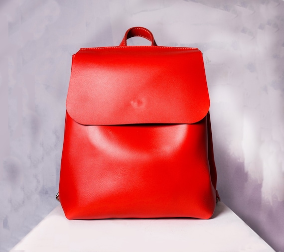 Women Leather Backpack / Red Backpack, Large Travel backpack, Womens handbag, Minimalist backpack, Personalized school backpack purse
