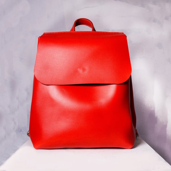 Women Leather Backpack / Red Backpack, Large Travel backpack, Womens handbag, Minimalist backpack, Personalized school backpack purse