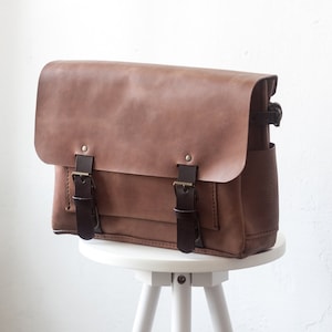 Bolso de mensajero de cuero marrón / Bolso bandolera para hombre, Bolso de hombro grande, Maletín para computadora portátil, Cartera de cuero, Monedero, Regalo personalizado