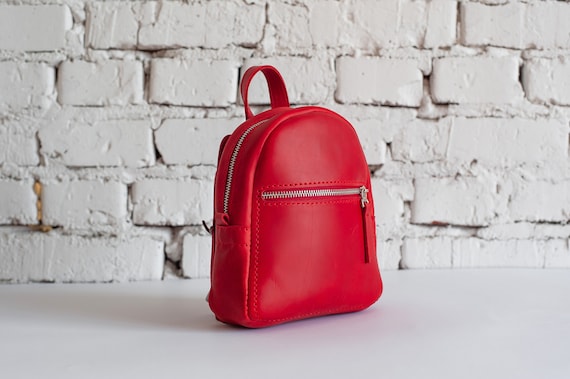 Small Women Leather Backpack / Mini Red Backpack Purse  display picture 3