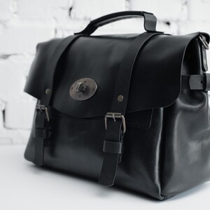 Black women leather satchel bag / Womens handbag, Shoulder bag purse, Women crossbody bag, Messenger bag, Personalized gift image 2