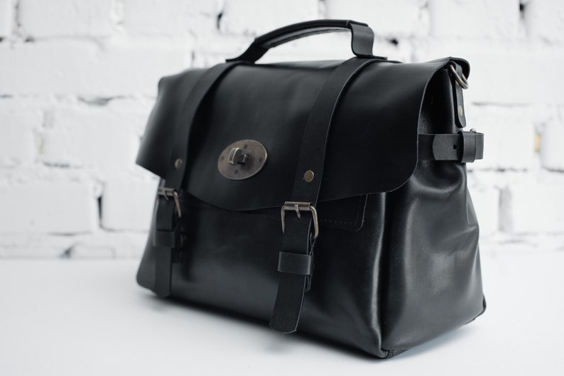 Black women leather satchel bag / Womens handbag, Shoulder bag purse, Women crossbody bag, Messenger bag, Personalized gift image 2