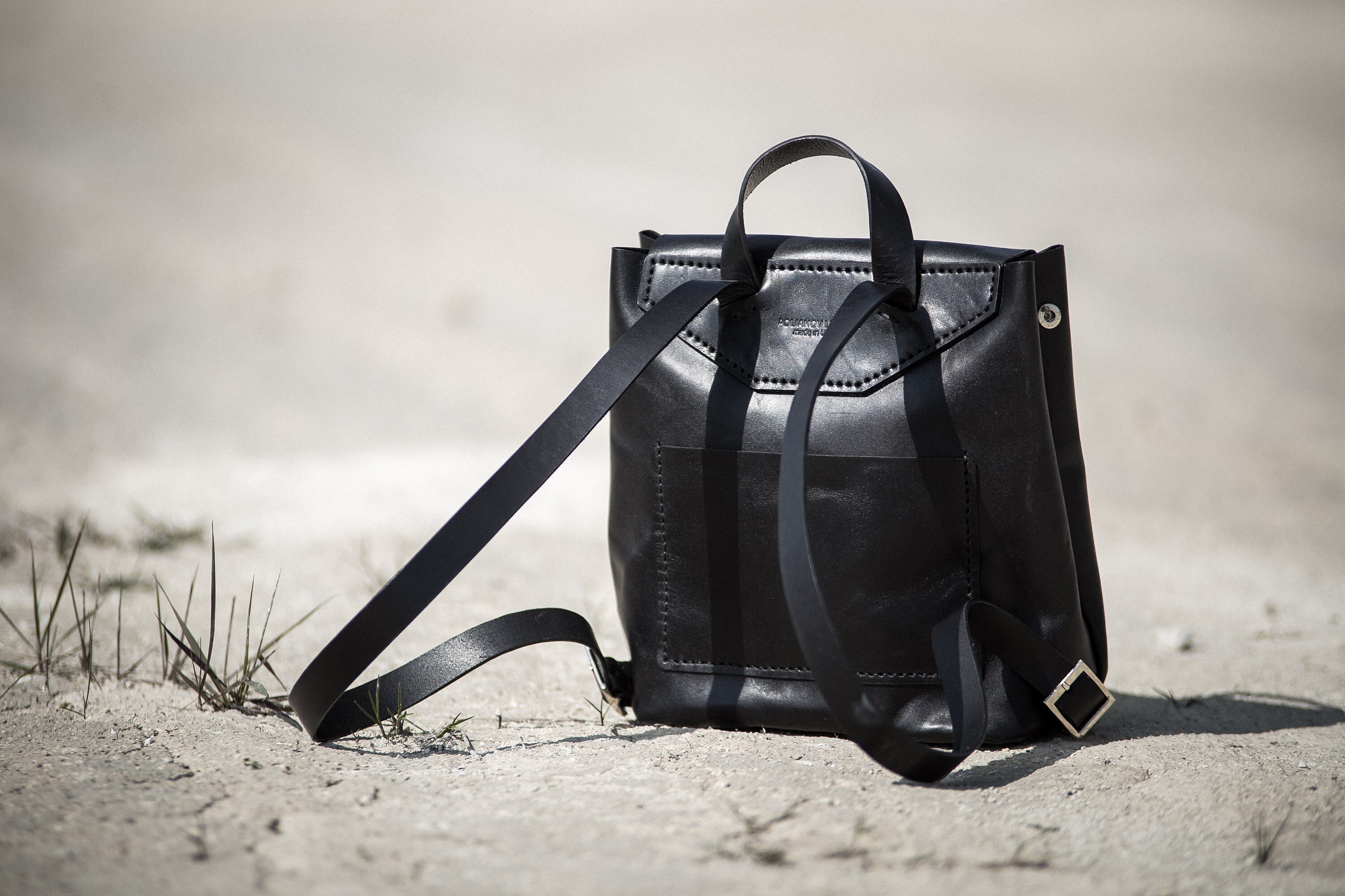 Women’s Black Full-Grain Leather Backpack Purse Minimal Structured Design Work Black Leather Backpack, Travel Backpack Pocket Backpack Back  main image 2