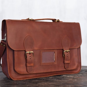 Bolso bandolera de piel marrón para mujer / Bolso bandolera para portátil para hombre, Maletín de piel, Bolso de hombro grande, Bolso de trabajo, Bolso de mano para mujer