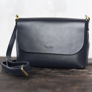 Small leather crossbody bag women / Mini blue shoulder bag, Leather satchel, Minimalist womens purse, Leather messenger, Cross body handbag
