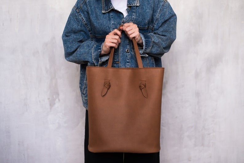 Large leather work tote bag for women / Brown teacher shoulder bag, Laptop womens handbag, Hobo bag, School bag, Personalized gift for her image 9