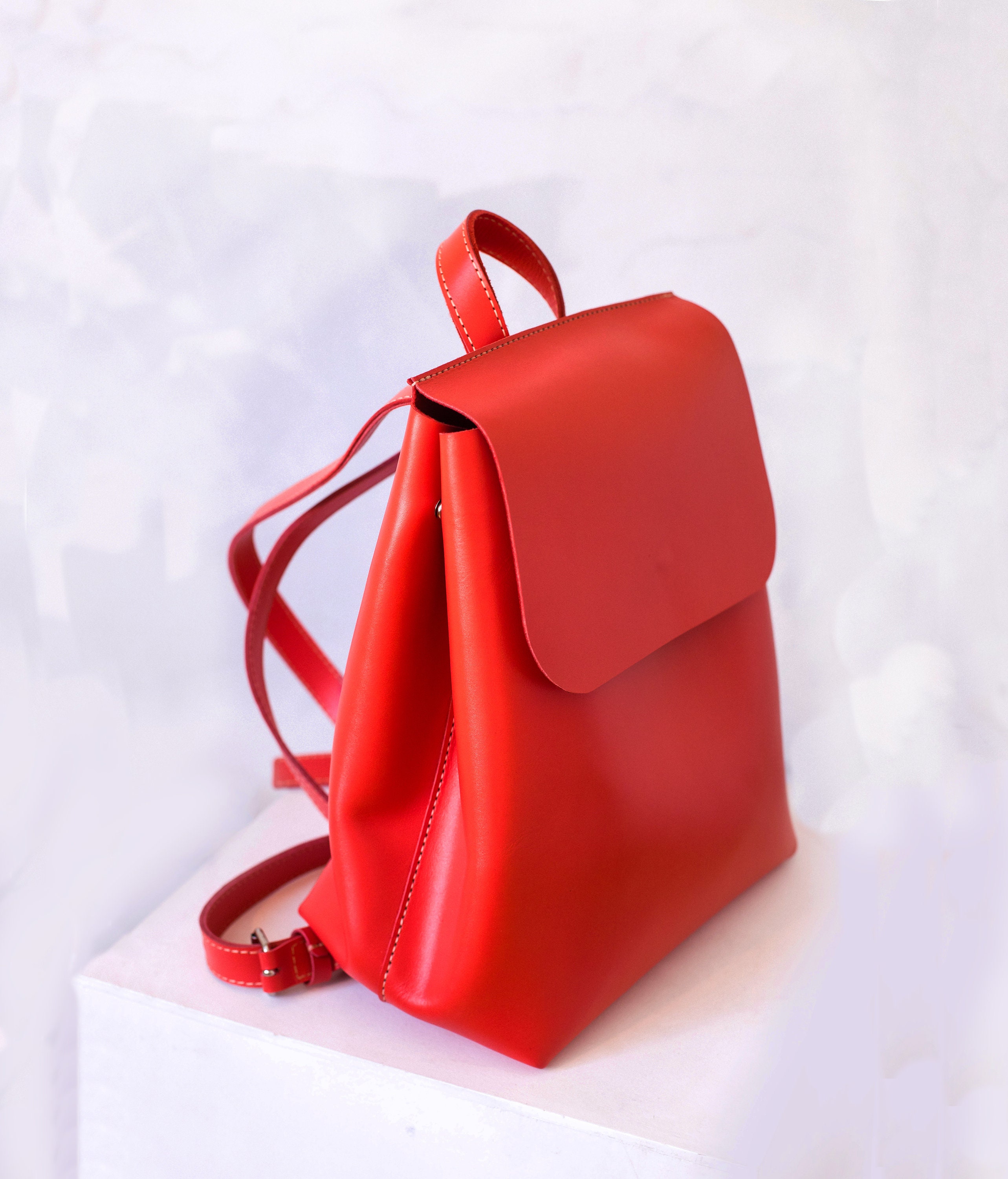 Women Leather Backpack / Red Backpack, Large Travel Backpack, Womens ...