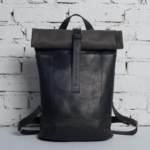 Black Leather Backpack Men / Roll Top backpack, Large Travel Backpack purse, Laptop backpack, Duffle bag, Womens backpack, Gift for him