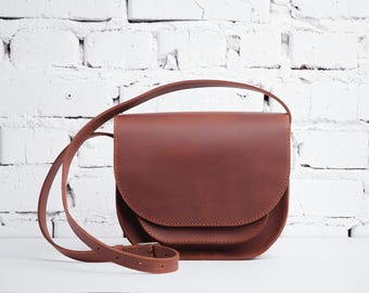 Bolso bandolera pequeño de piel auténtica color marrón coñac, bolso de hombro para mujer, bolso vintage personalizado