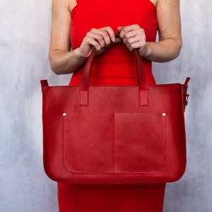 Frauen Leder Laptop Handtasche Geldbörse / Rote Satchel Tasche, Damen Umhängetasche, Herren große Crossbody, Umhängetasche Schule, Einkaufstasche mit Reißverschluss Bild 5