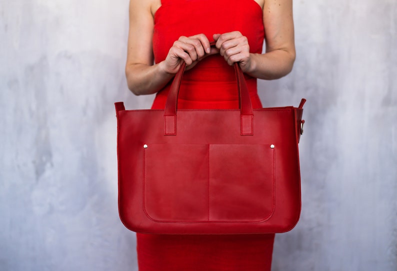 Frauen Leder Laptop Handtasche Geldbörse / Rote Satchel Tasche, Damen Umhängetasche, Herren große Crossbody, Umhängetasche Schule, Einkaufstasche mit Reißverschluss Bild 5