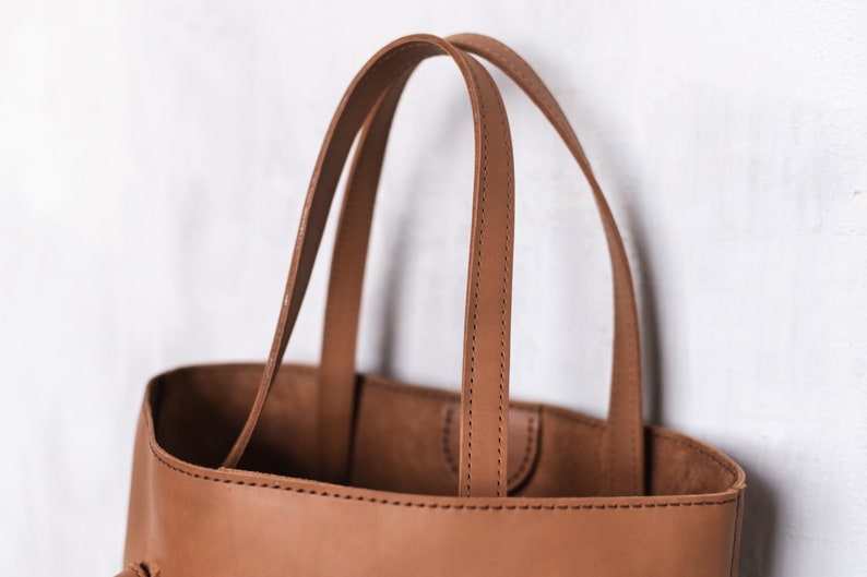Large leather work tote bag for women / Brown teacher shoulder bag, Laptop womens handbag, Hobo bag, School bag, Personalized gift for her image 4