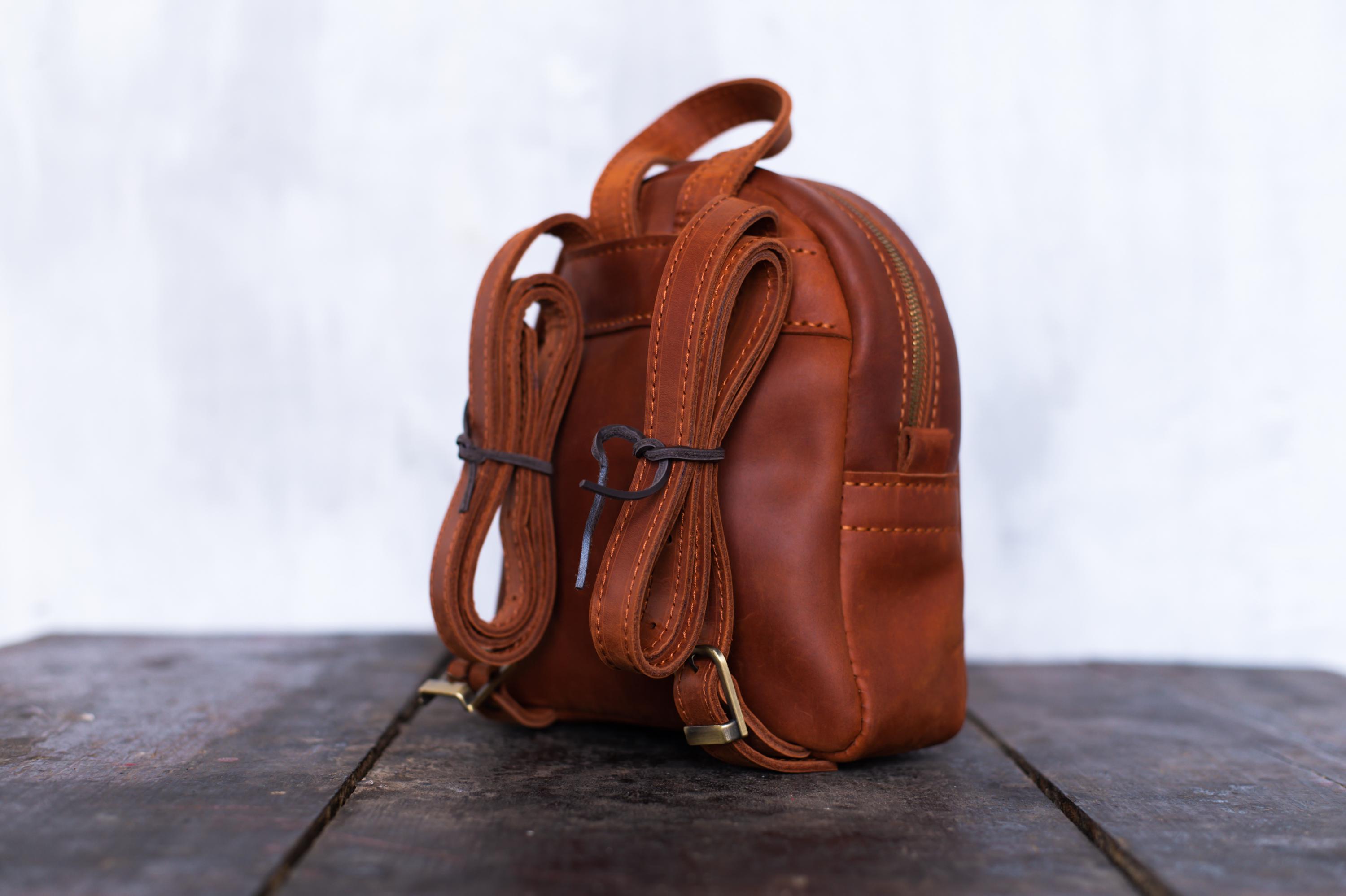 Mini Ruck Backpack Small Light Brown Leather Backpack, Personalized Mini Rucksack, Vintage ...