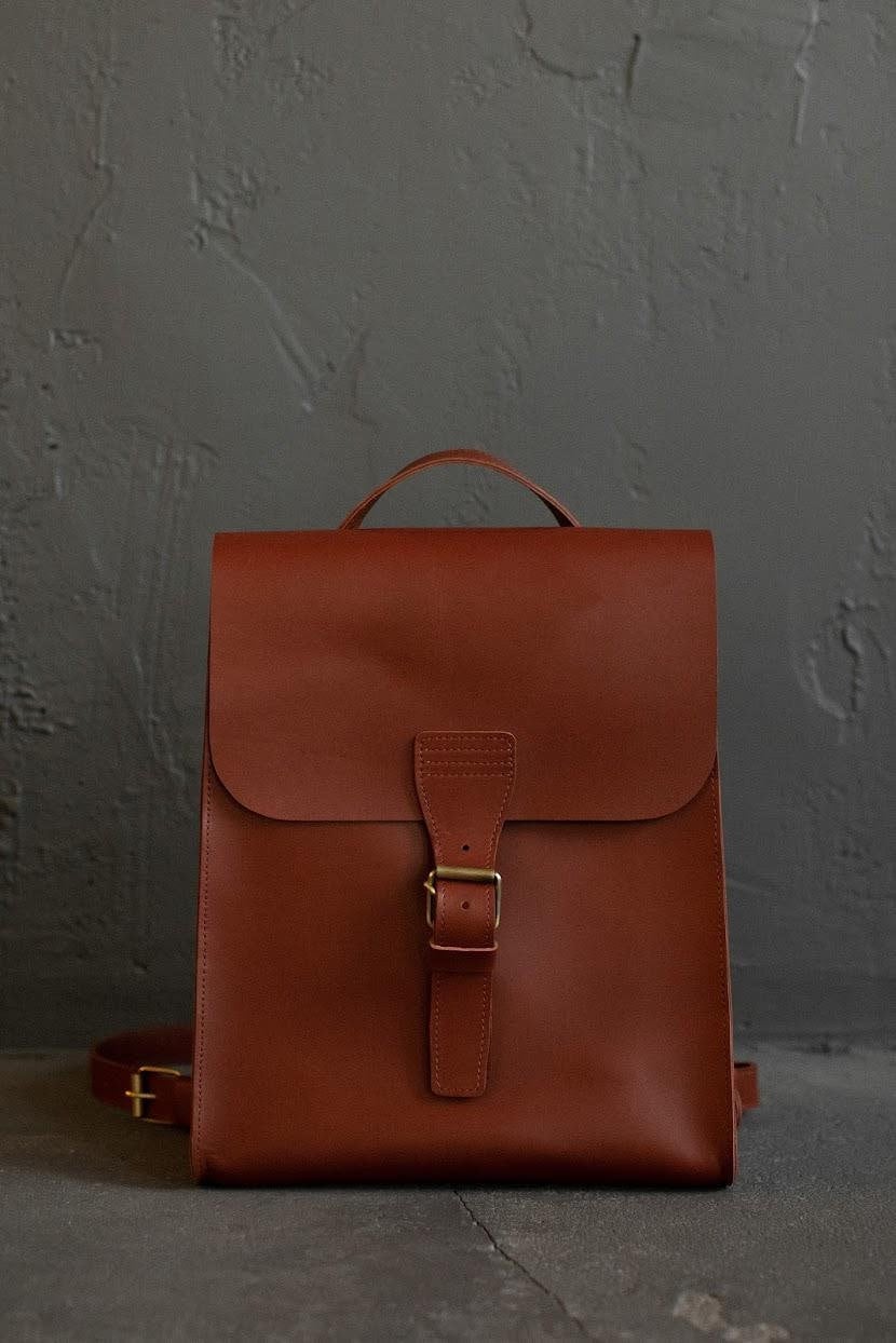 Small Designer Rucksack Small Women Leather Backpack, Minimalist Cognac Rucksack, Personalized ...