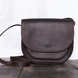 Petit sac à bandoulière en cuir pour femme / sac cavalière, mini sac à bandoulière, sac rond, cartable en cuir, sac à bandoulière marron, sac à main pour femme