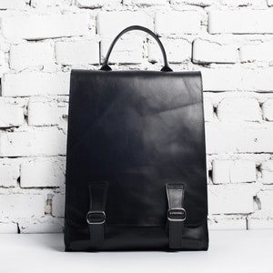 Leather Laptop Backpack Men / Large women backpack, Personalized travel backpack, Minimalist school backpack, Custom backpack,Black backpack