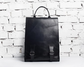 フェルトインサート付き大型フルグレインレザー15インチノートパソコン用バックパック、ブラックミニマリストスクールバッグ