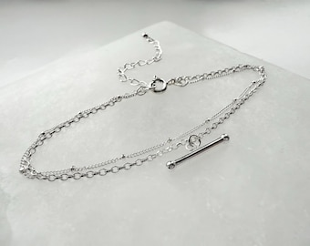 Sterling Silver T-Bar Double Layer Bracelet, Gift for her