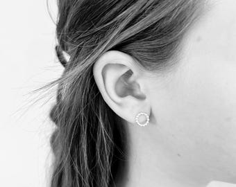 Sterling Silver Beaded Circle Stud Earrings: Delicate Studs