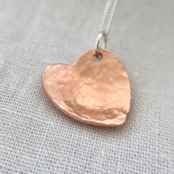 Copper Necklace, Copper Sterling Silver Heart Necklace, Copper Anniversary, Gift for her