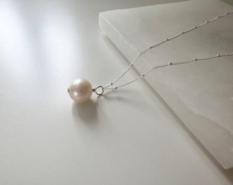 Pearl Pendant Necklace on Satellite Chain, Bridal Jewellery, Gift for her
