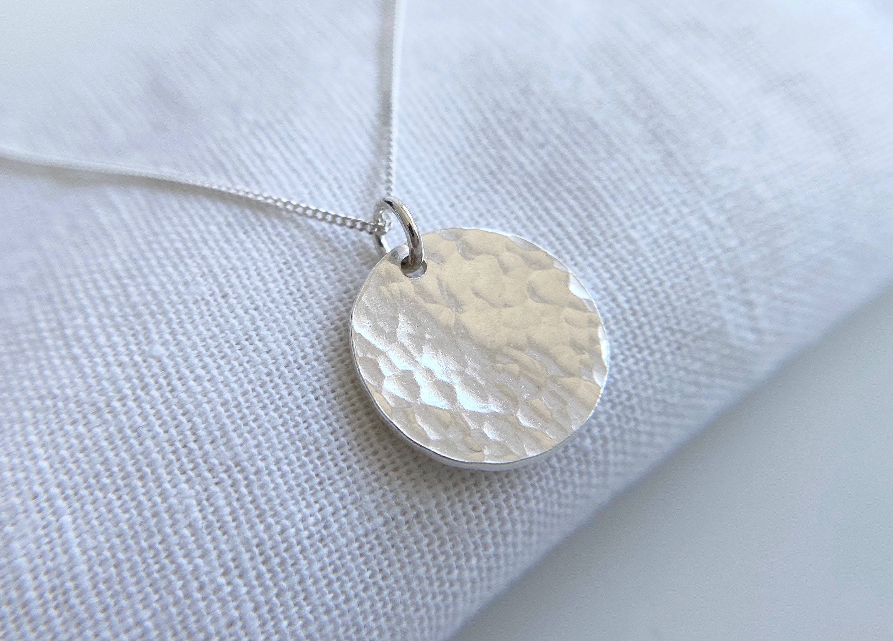 Silver Disc Necklace Hammered Pendant Necklace Gift for her Etsy
