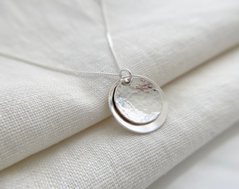 Silver Necklace, Handmade Gift, Silver Disc Necklace, Hammered Necklace, Silver Pendant Necklace, Gift for her