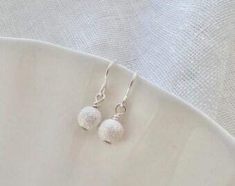 Simple Silver Bead Earrings, Gift For Her