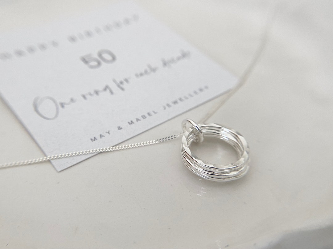 50th Birthday Necklace, Sterling Silver Five Decades Necklace, Gift for Her 