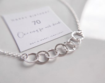 Handmade Silver 70th Birthday Necklace, 7 Decades Necklace, Gift for her