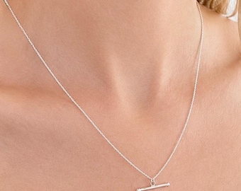 Silver T-bar Necklace on Trace Chain, Gift for her