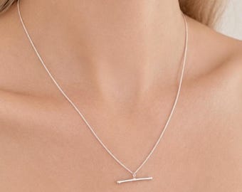 Silver T-bar Layer Necklace on Curb Chain, Gift for her
