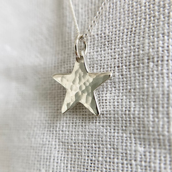 Sterling Silver Star Pendant Necklace Flat 10mm, Gift for her