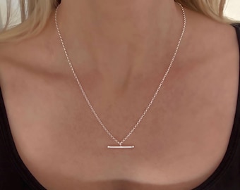 Silver T-bar Minimalist Layer Necklace, Belcher Chain, Gift for her